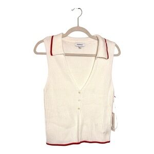 Freshman Cream Knit Polo Tank Red Trim Preppy Tenniscore Juniors XL (Women’s M)